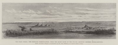 The Taku Forts, the Peitsang Fortification, from the Right Bank of the Pei-ho, showing Chinese Burial-Mounds by Johann Nepomuk Schonberg
